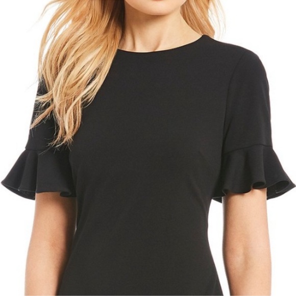 NEW Calvin Klein Exquisite BLACK Flutter Sleeve Sheath Dress • Size 2 - Picture 2 of 9